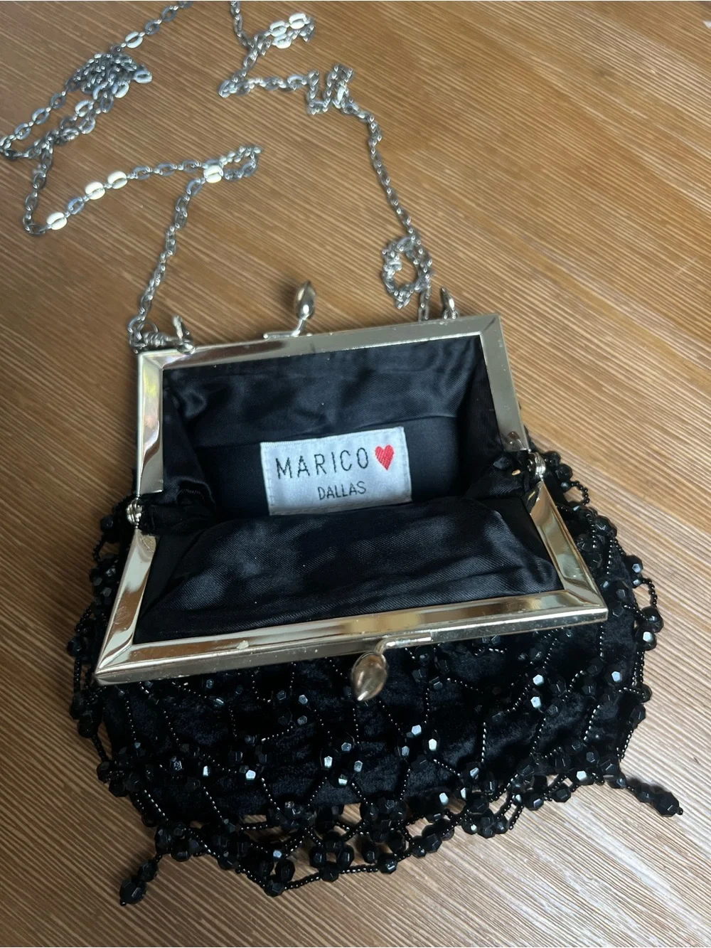 Vintage-Inspired Black Beaded Crochet Fringe Evening Bag